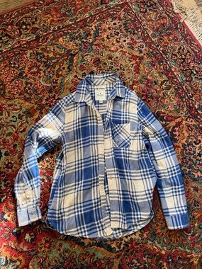 American Eagle Outfitters Blue and Cream Plaid Boyfriend Shirt